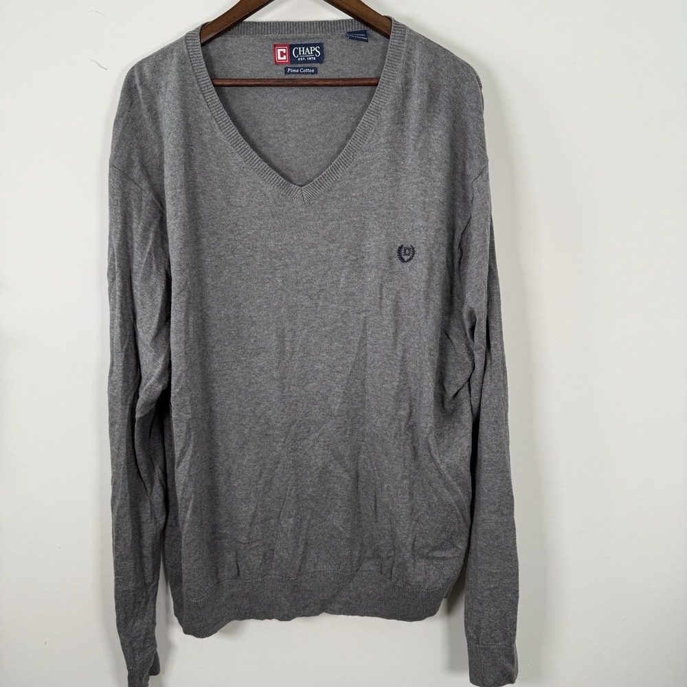 Chaos‎ Sweater Long Sleeve Lightweight Gray Men's XXL Pima Cotton Vneck